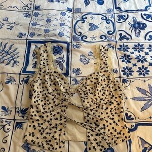 Floral Lace-Up Top in Cream and Black